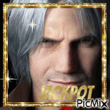 A Picture Of A Man With The Word Jackpot In Gold Letters GIF