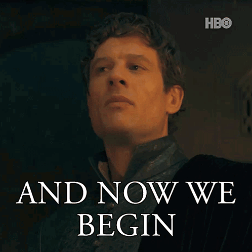 A Picture Of A Man With The Words And Now We Begin On It GIF