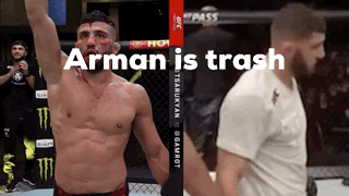 A Picture Of A Man With The Words Arman Is Trash GIF