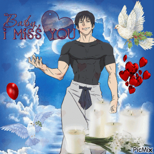 A Picture Of A Man With The Words Baby I Miss You Written On It GIF