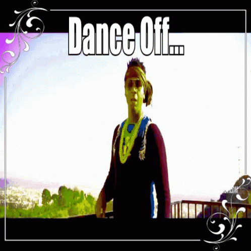 A Picture Of A Man With The Words Dance Off Written On It GIF