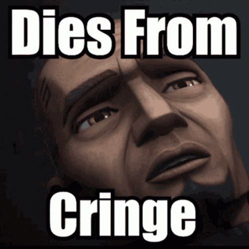 A Picture Of A Man With The Words Dies From Cringe Above Him GIF