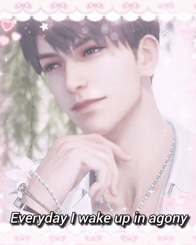 A Picture Of A Man With The Words Everyday I Wake Up In Agony Below Him GIF