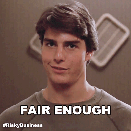 A Picture Of A Man With The Words Fair Enough Above Him GIF