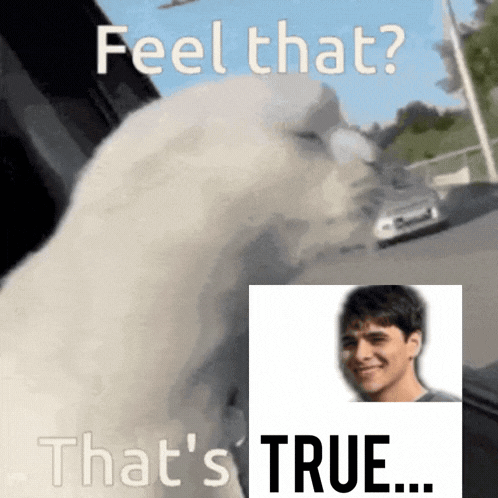 A Picture Of A Man With The Words Feel That That 'S True GIF