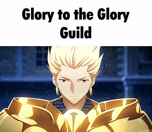 A Picture Of A Man With The Words Glory To The Glory Guild On It GIF