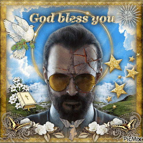 A Picture Of A Man With The Words God Bless You GIF
