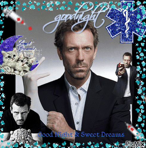 A Picture Of A Man With The Words Good Night & Sweet Dreams On It GIF