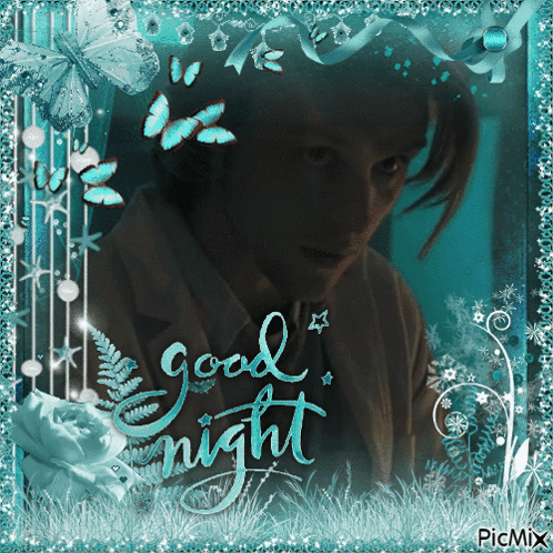 A Picture Of A Man With The Words " Good Night " Written On It GIF