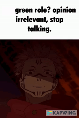 A Picture Of A Man With The Words Green Role Opinion Irrelevant Stop Talking On It GIF