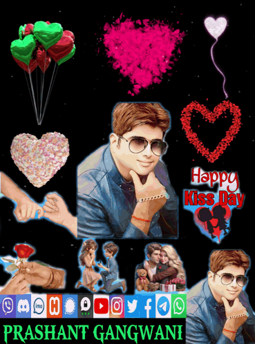 A Picture Of A Man With The Words Happy Kiss Day At The Bottom GIF