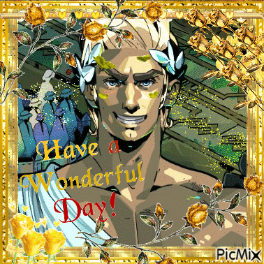 A Picture Of A Man With The Words Have A Wonderful Day Written On It GIF