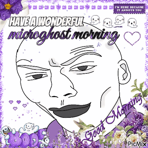 a picture of a man with the words have a wonderful microghost morning and good morning
