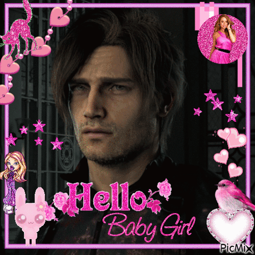a picture of a man with the words hello baby girl on the bottom
