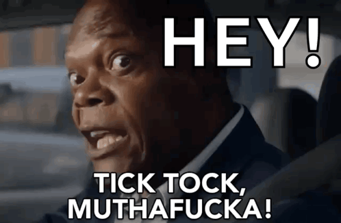 A Picture Of A Man With The Words Hey Tick Tock Muthafucka On It GIF