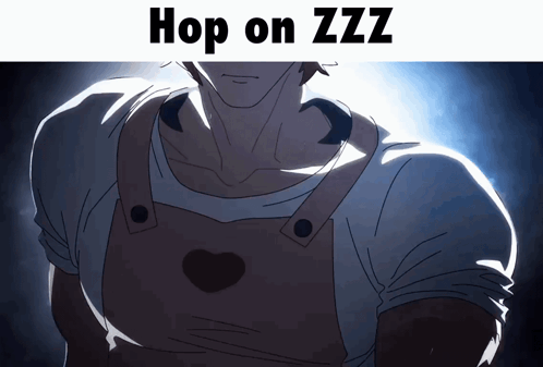 A Picture Of A Man With The Words Hop On Zzz Written Above Him GIF