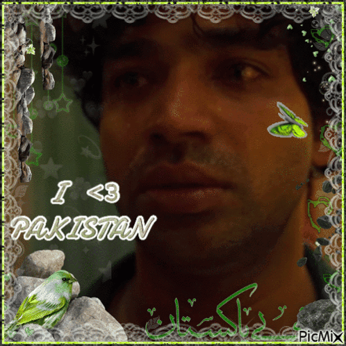 A Picture Of A Man With The Words I < 3 Pakistan On The Bottom GIF