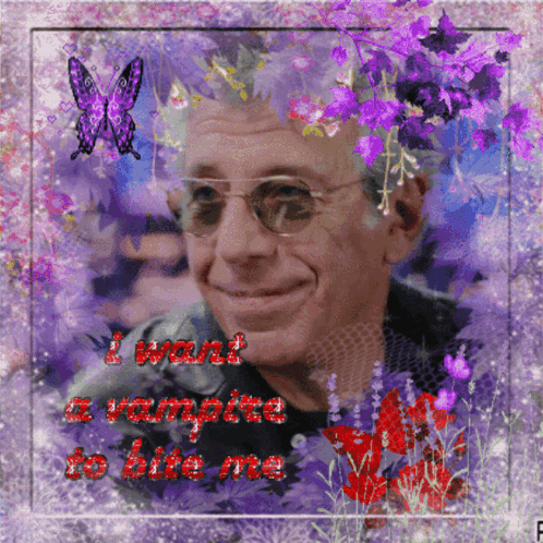 A Picture Of A Man With The Words I Want A Vampire To Bite Me On It GIF