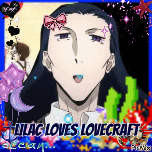 A Picture Of A Man With The Words Lilac Loves Lovecraft Ocean GIF