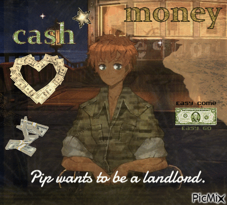 A Picture Of A Man With The Words Pip Wants To Be A Landlord On It GIF