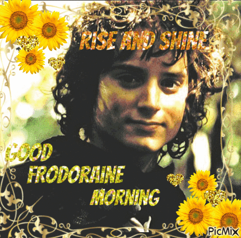 A Picture Of A Man With The Words Rise And Shine Good Frodolaine Morning GIF