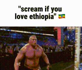 A Picture Of A Man With The Words " Scream If You Love Ethiopia " On The Bottom GIF