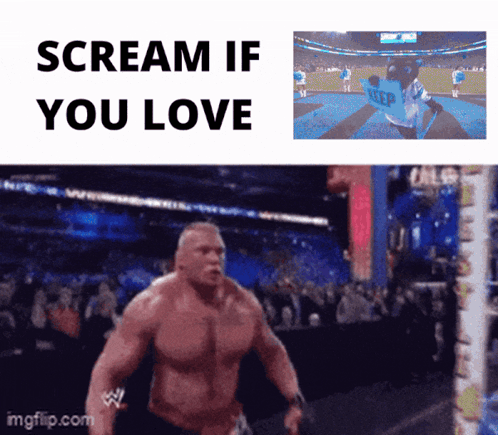 A Picture Of A Man With The Words " Scream If You Love " On It GIF