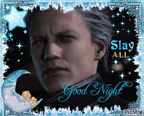 A Picture Of A Man With The Words " Slay All Good Night " On It GIF