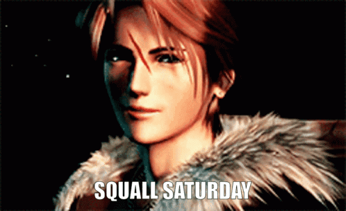 A Picture Of A Man With The Words Squall Saturday Written Below Him GIF