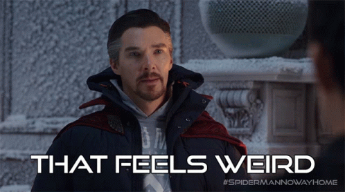 A Picture Of A Man With The Words That Feels Weird Above Him GIF