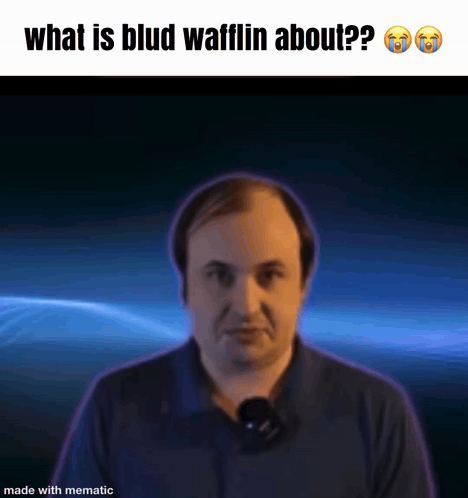 A Picture Of A Man With The Words What Is Blud Wafflein About GIF