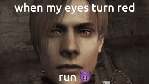 A Picture Of A Man With The Words " When My Eyes Turn Red Run " On The Bottom GIF