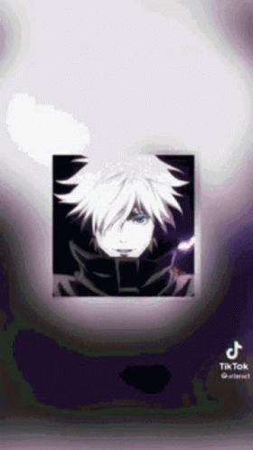 A Picture Of A Man With White Hair And Blue Eyes Is On A Tiktok Video . GIF