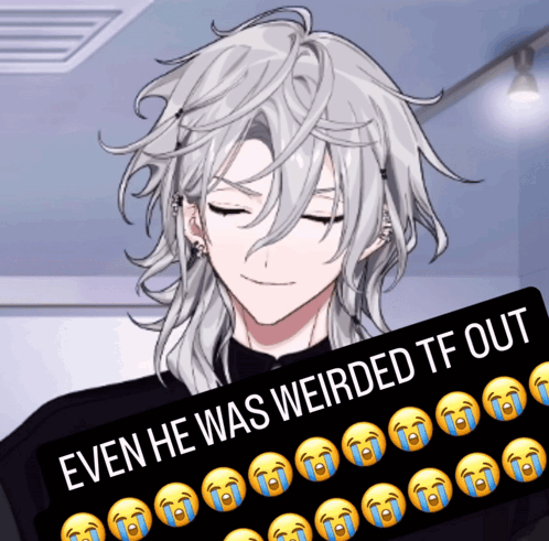 A Picture Of A Man With White Hair And The Words Even He Was Weirded Tf Out GIF