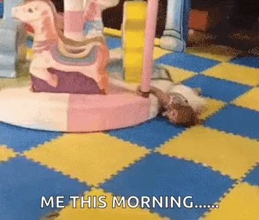 A Picture Of A Merry Go Round With The Words Me This Morning Written Below It GIF