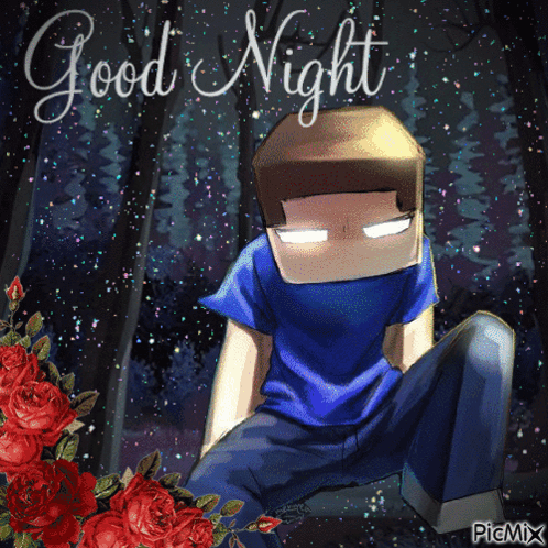 A Picture Of A Minecraft Character With The Words Good Night GIF