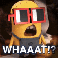 A Picture Of A Minion Wearing Sunglasses With The Words Whaaat On It GIF