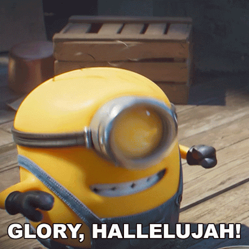 A Picture Of A Minion With The Words Glory Hallelujah GIF