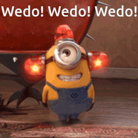 Minion With Wedo Wedo Wedo Text GIF