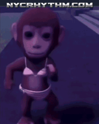 a picture of a monkey in a bikini with nycrhythm.com written on the bottom