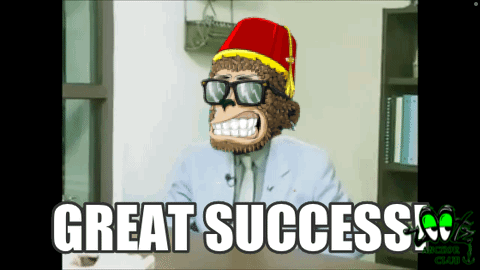 A Picture Of A Monkey Wearing Glasses And A Red Hat Says Great Success GIF