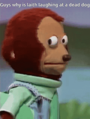 A Picture Of A Monkey With The Caption Guys Why Is Lainh Laughing At A Dead Dog GIF