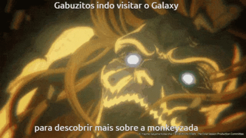 A Picture Of A Monkey With The Words Gabuzitos Indo Visitar O Galaxy Para Descobrir Mais Sobre A Monkeyzada GIF