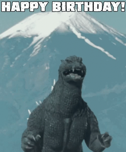 A Picture Of A Monster With The Words Happy Birthday In White Letters GIF