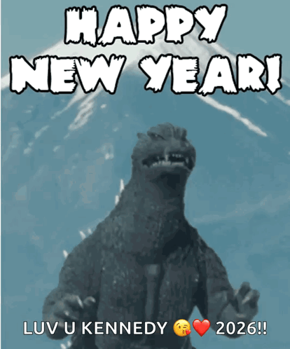 A Picture Of A Monster With The Words Happy New Year On It GIF