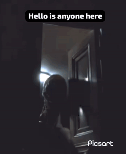 A Picture Of A Monster With The Words Hello Is Anyone Here GIF