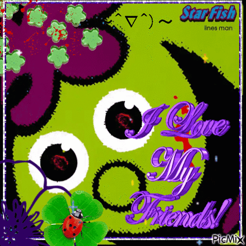 A Picture Of A Monster With The Words " I Love My Friends " On It GIF