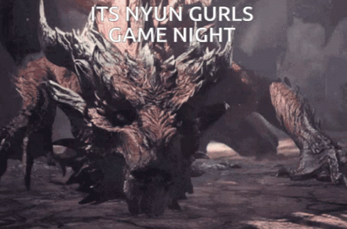 A Picture Of A Monster With The Words " Its Nyun Gurls Game Night " GIF