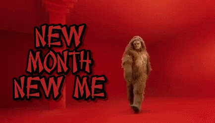 a picture of a monster with the words " new month new me " on the bottom