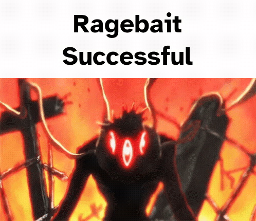 A Picture Of A Monster With The Words " Ragebait Successful " Below It GIF